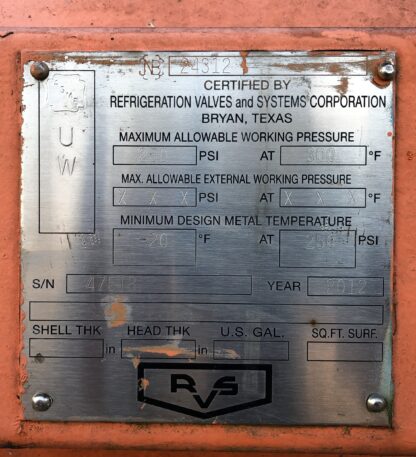 RVS High Pressure Receiver : Ammonia : Size 20" X 11' : Item # V32411 - Image 3