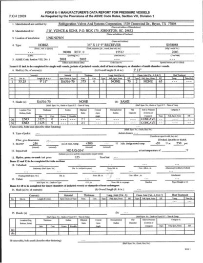 RVS :  High Pressure Receiver :  Size 30" X  12' : Ammonia :  Year  2003 :  Item # V84621 - Image 6