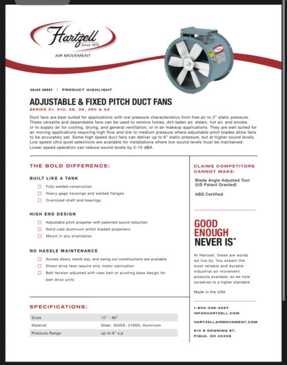 Hartzelle Van Axial Exhaust fan: Item#:X43401 - Image 6