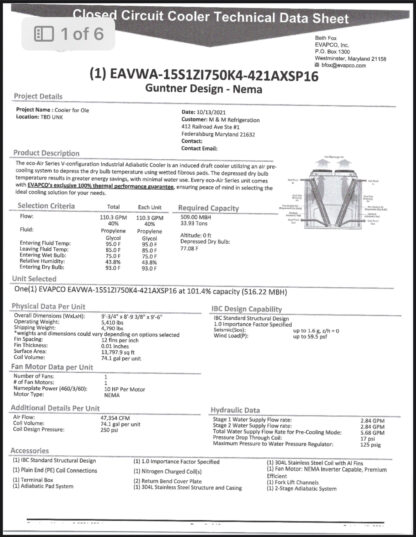 Evapco Closed circuit cooler 34 Tons 10 HP: Item# CT89110 - Image 4