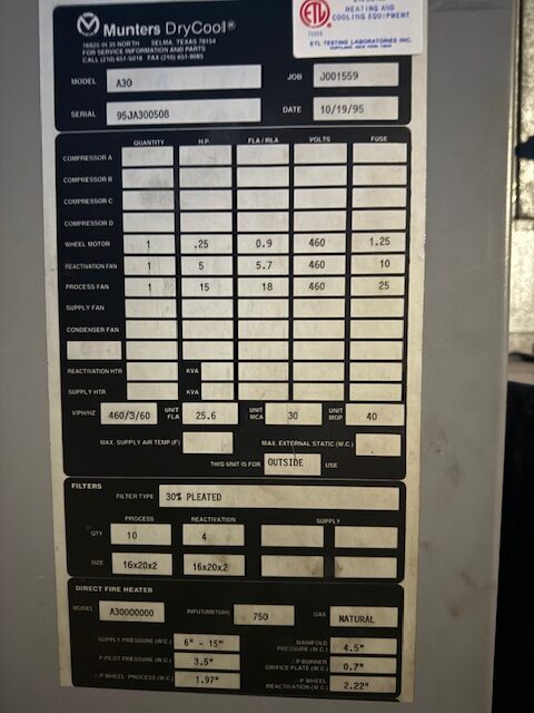 Munters Model A30 Dehumidifier : Item # X21309 - Image 5