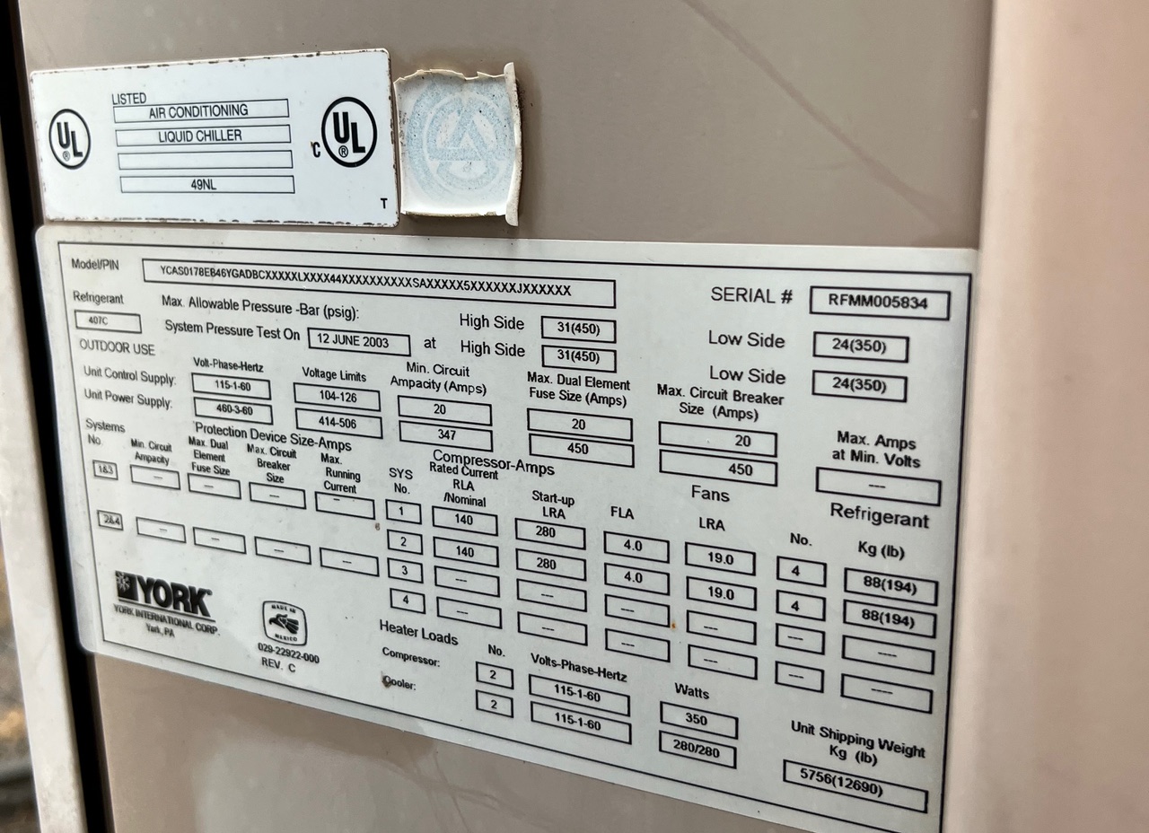 York Air Cooled Chiller 177 Ton: Item# CH03123 - Image 5