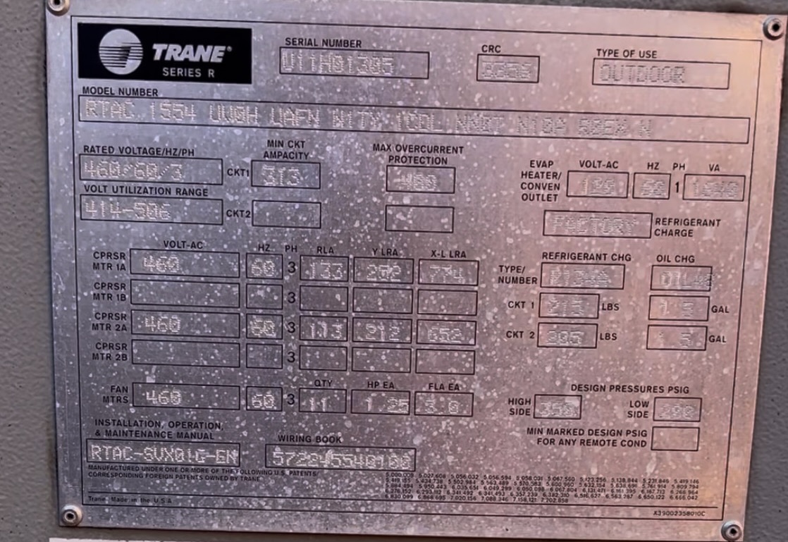 155 Ton Trane RTAC air cooled liquid chiller: Item#: CH12335 - Image 3