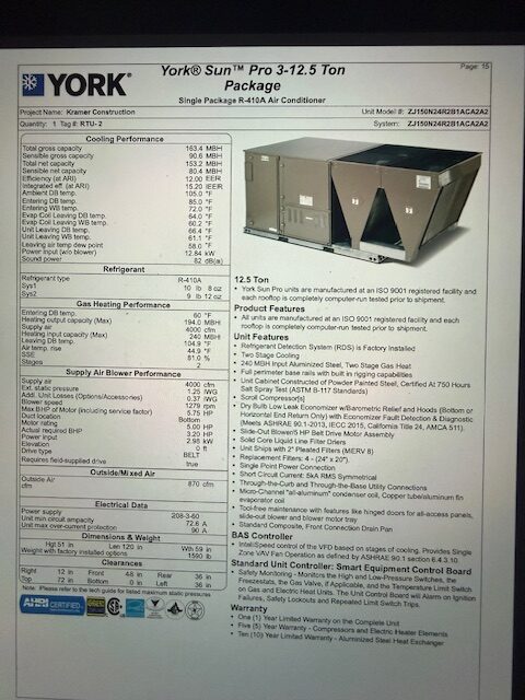 York 12 1/2. ton Hvac package on R-404 Item#: CH93723 - Image 3