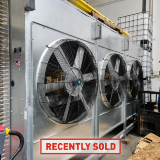 Industrial HVAC unit with three large fans and a 'Recently Sold' sign in the foreground.