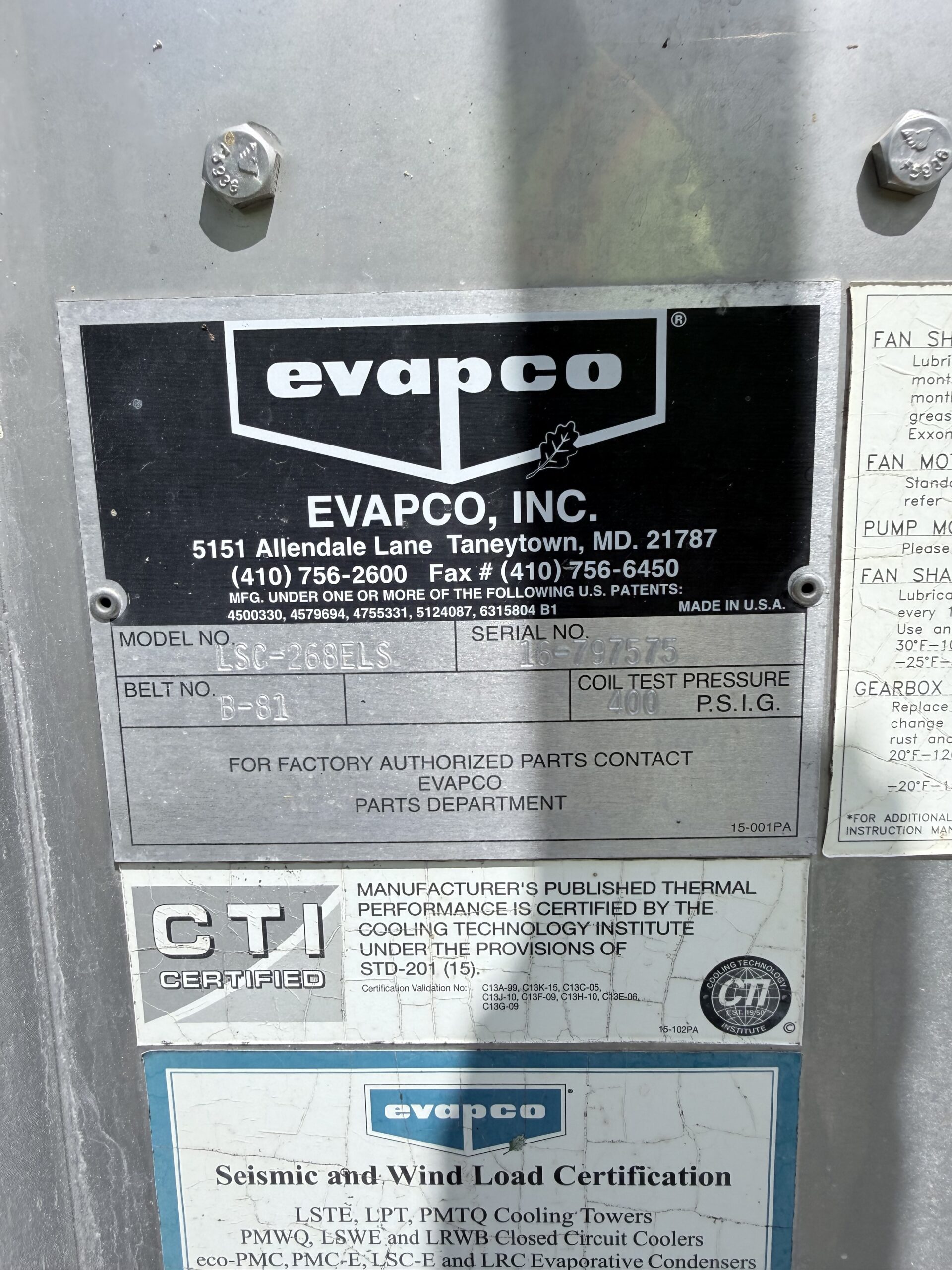 Carrier 288 Ton Freon Chiller with Evapco Condenser R-134A Item: CH44741 - Image 4