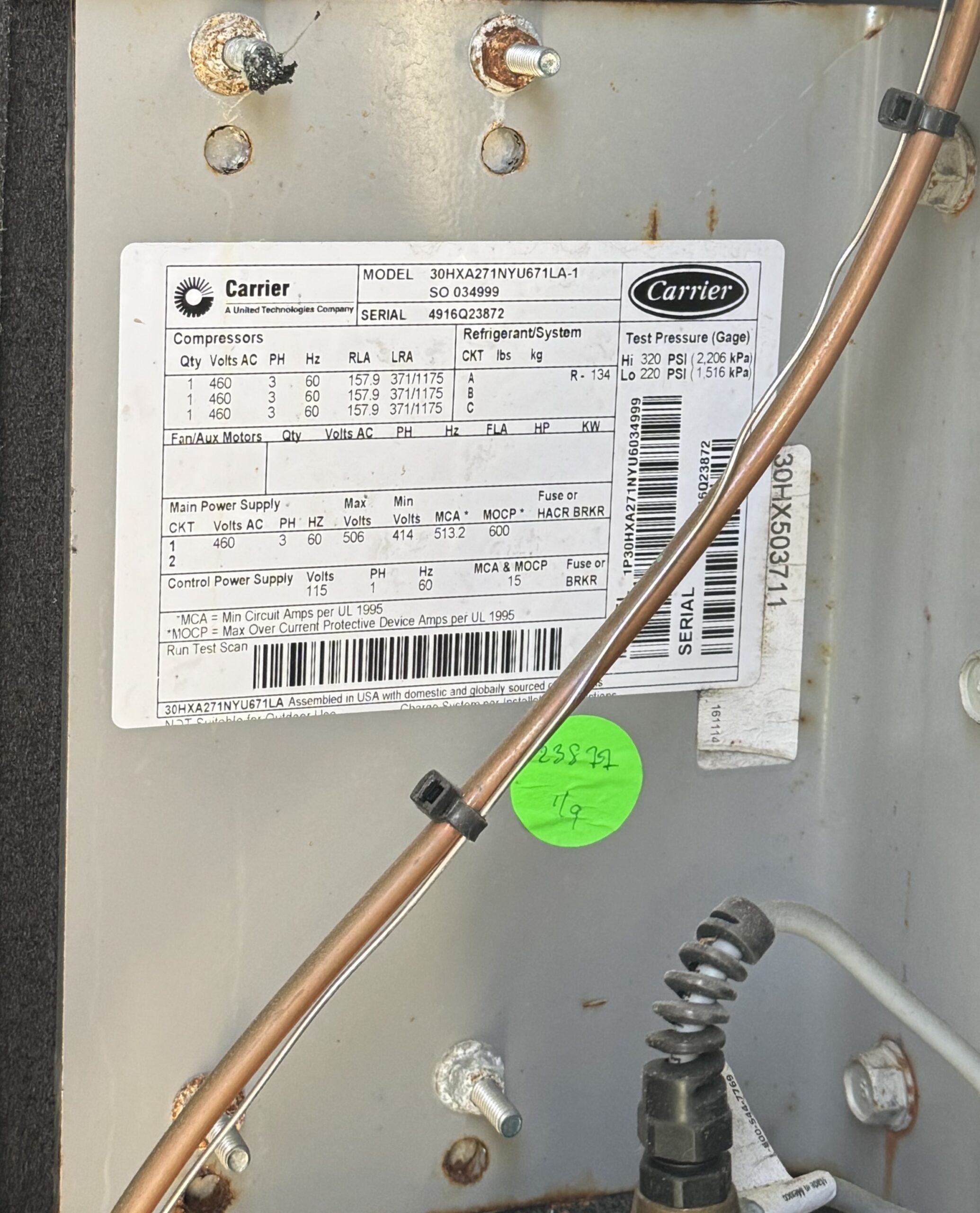 Carrier 288 Ton Freon Chiller with Evapco Condenser R-134A Item: CH44741 - Image 3